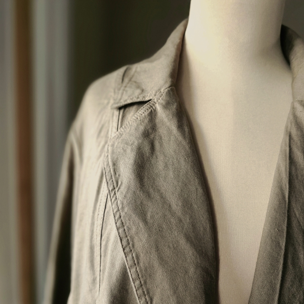 Chico's NWOT Warm Tan Linen Blend Open Front Blazer Jacket Size 2